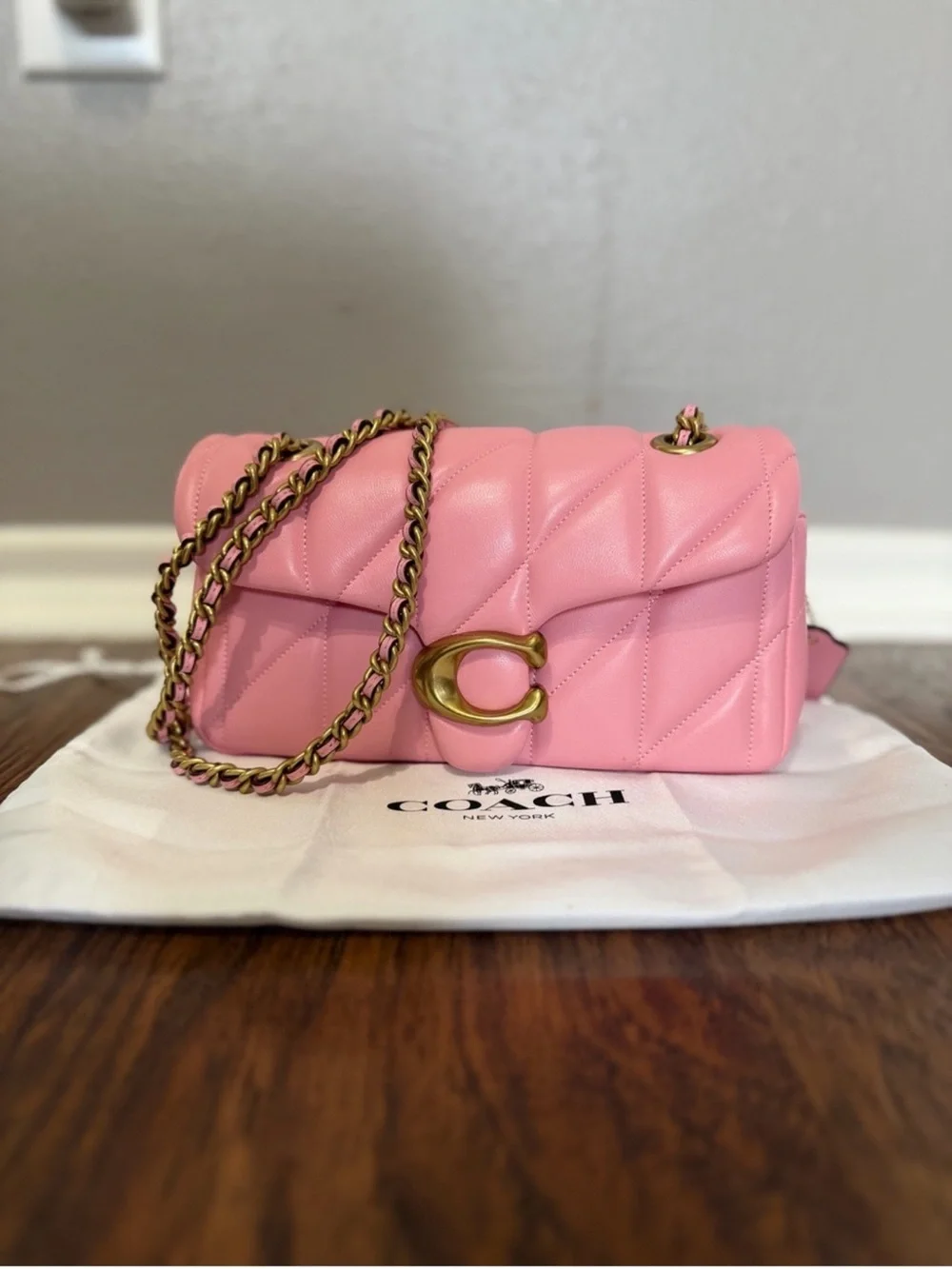 Coach Pink Quilted Leather Shoulder Bag with Gold 'C' Hardware